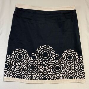 Boden Embroidered Skirt Women 14 Black White Cotton Circle Pattern Work Business